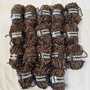 Vintage Lot 18 Skeins Hovland Chenille Yarn Aran Polyacryl Brown Germany 50 g